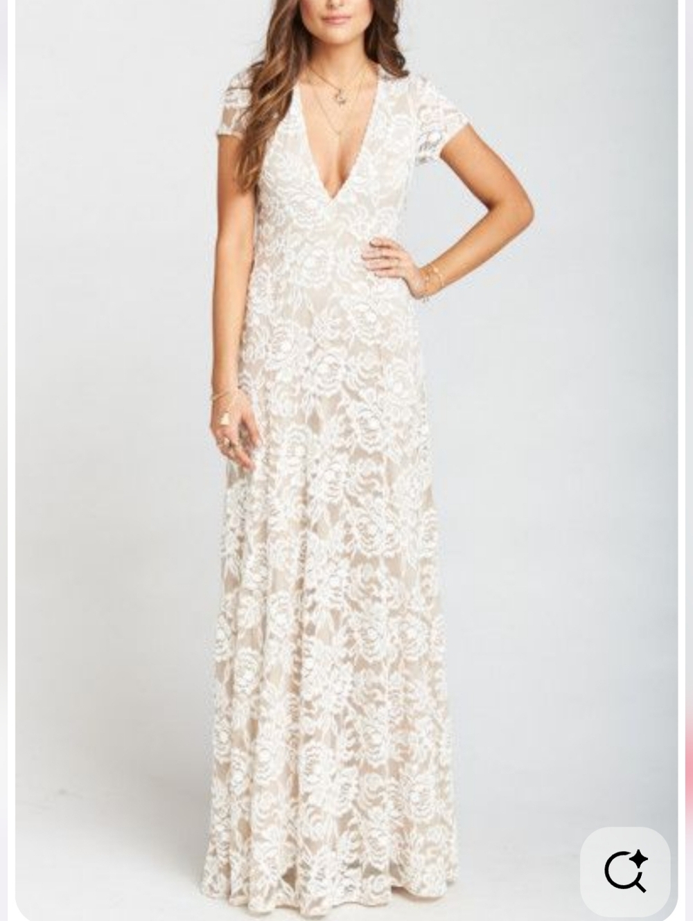 Show Me Your MuMu Cream and White Lace V-Neck Maxi Dress